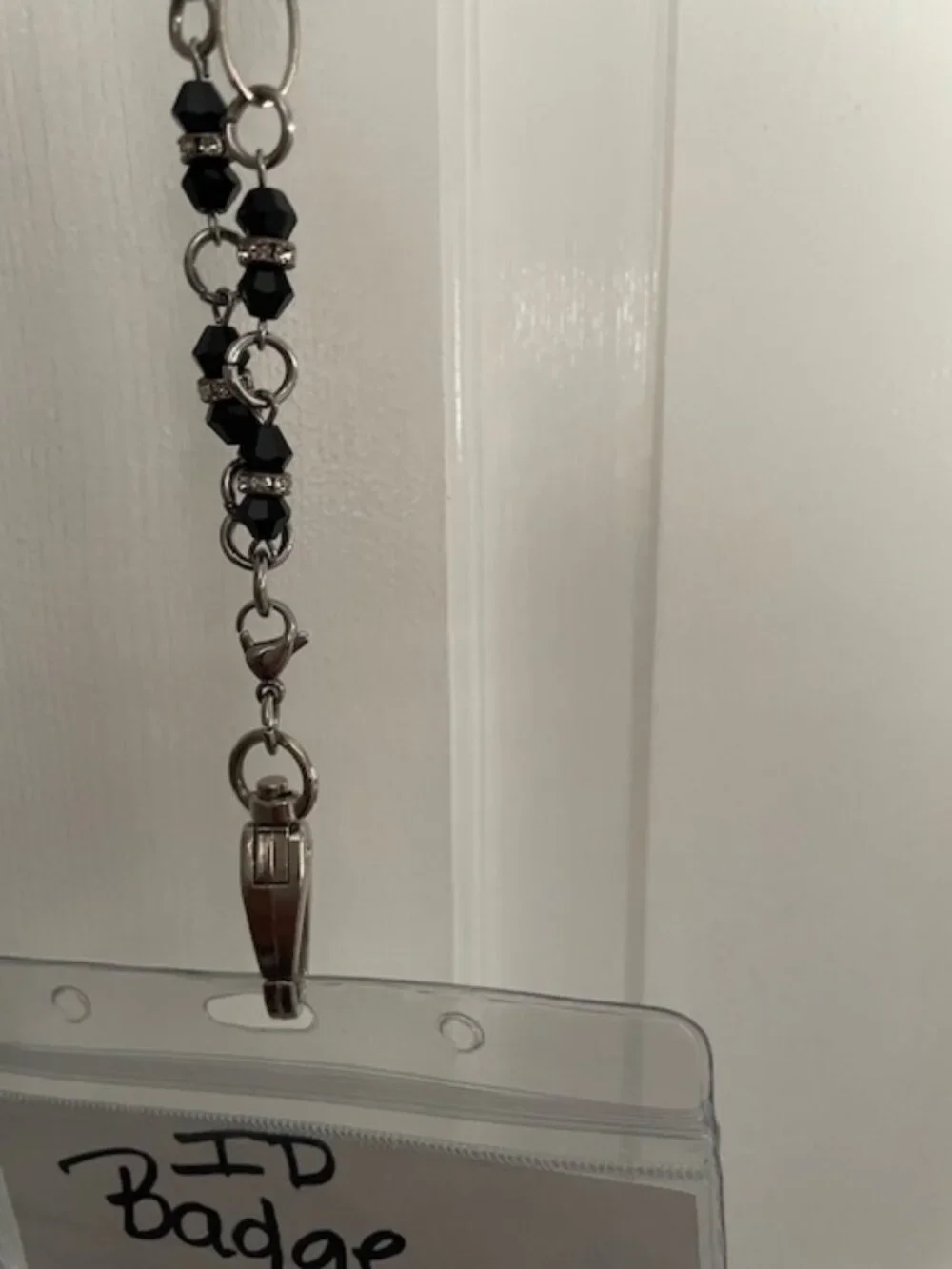 Badge ID Holder Necklace with Crystals, Cobalt Blingy Blue & Black Beads, 19